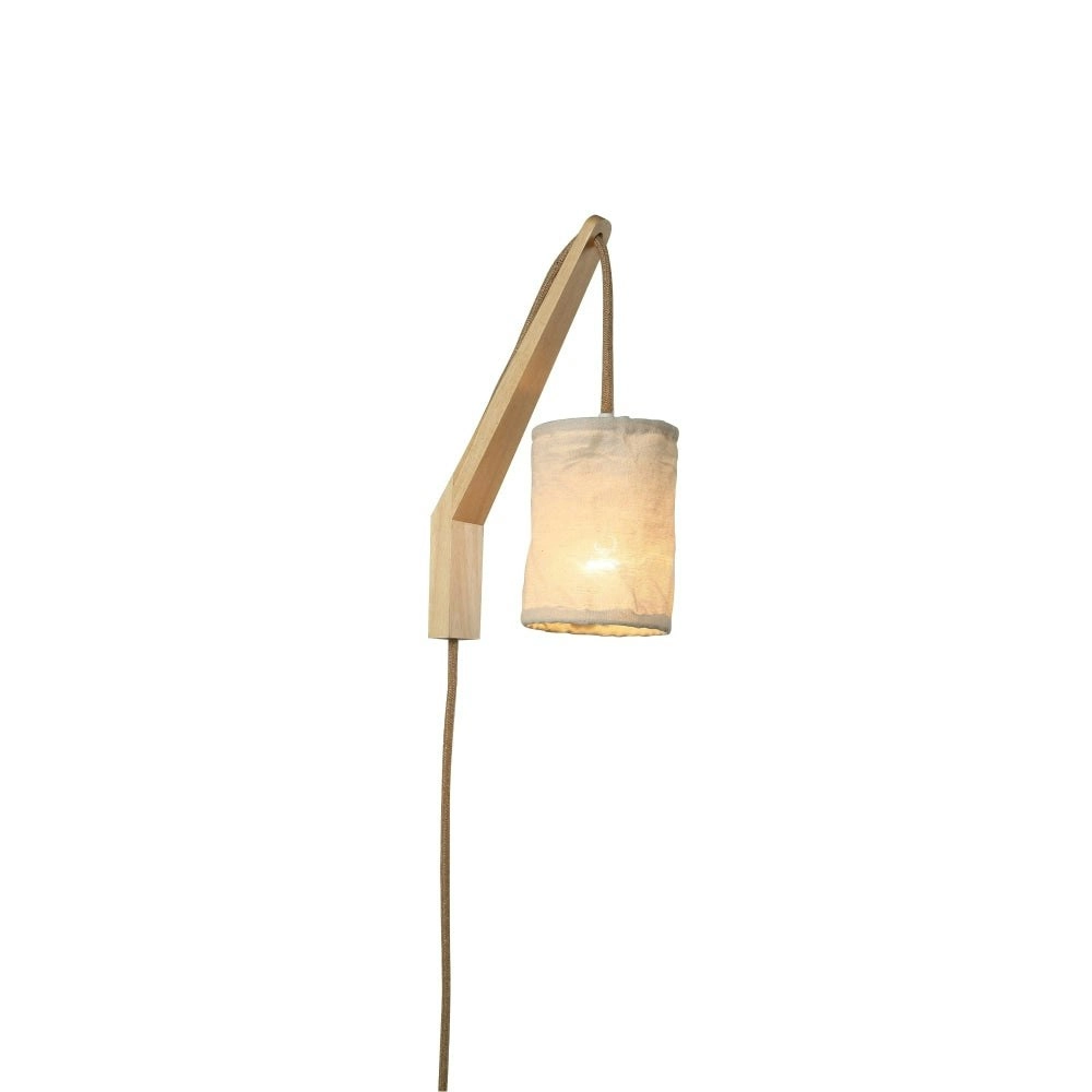 Alisa Rustic Linen Shade Wood Frame Wall Lamp Light Natural