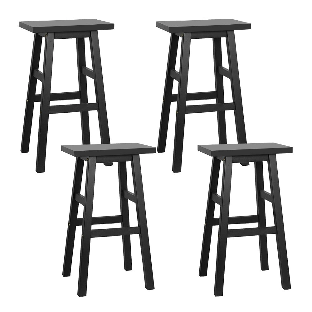 Set of 4 Beech Wood Bar Stools - Black