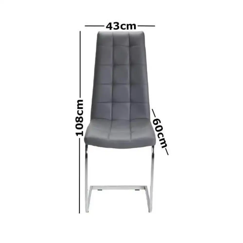 Raimon Furniture Set of 2 Hanson Faux Leather Dining Chair - Chrome Legs - Grey