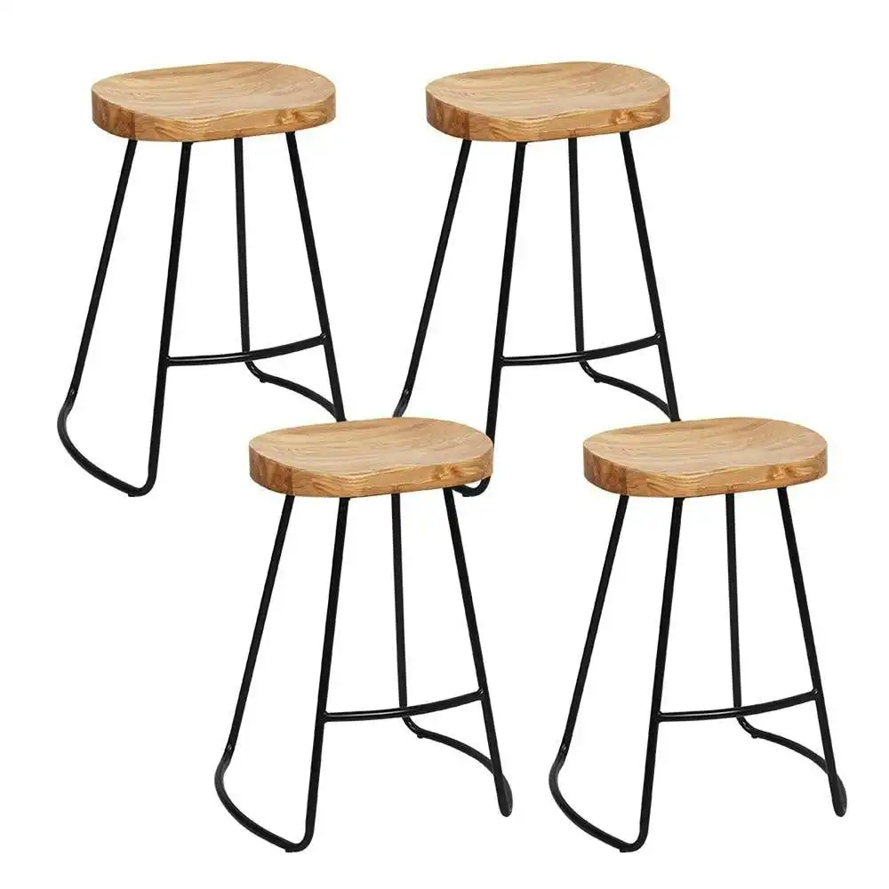 Set of 4 Elm Wood Backless Bar Stools 75cm - Black and Light Natural