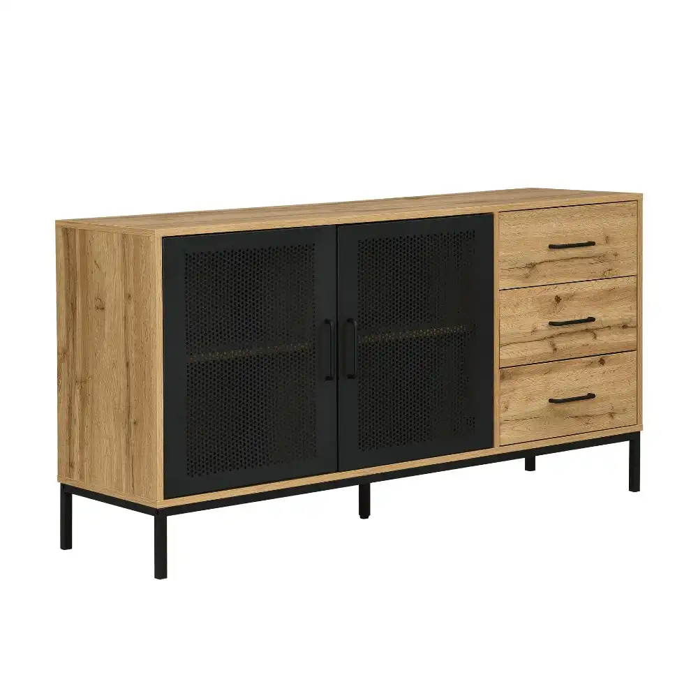 Nia Buffet Unit Sideboard Storage Cabinet W/ 2-Doors 3-Drawers - Oak/Black