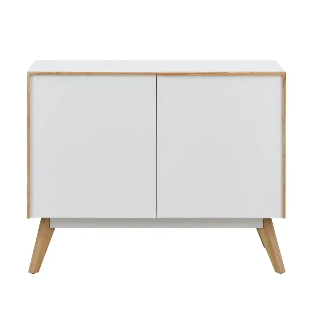 Design Square Autumn Scanvinadian Small Sideboard Buffet Unit Storage Cabinet W/ 2-Doors - White/Oak