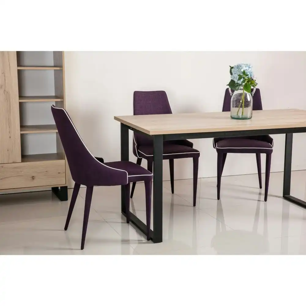 Design Square Rectangular Dining Table 160cm Metal Legs - Natural