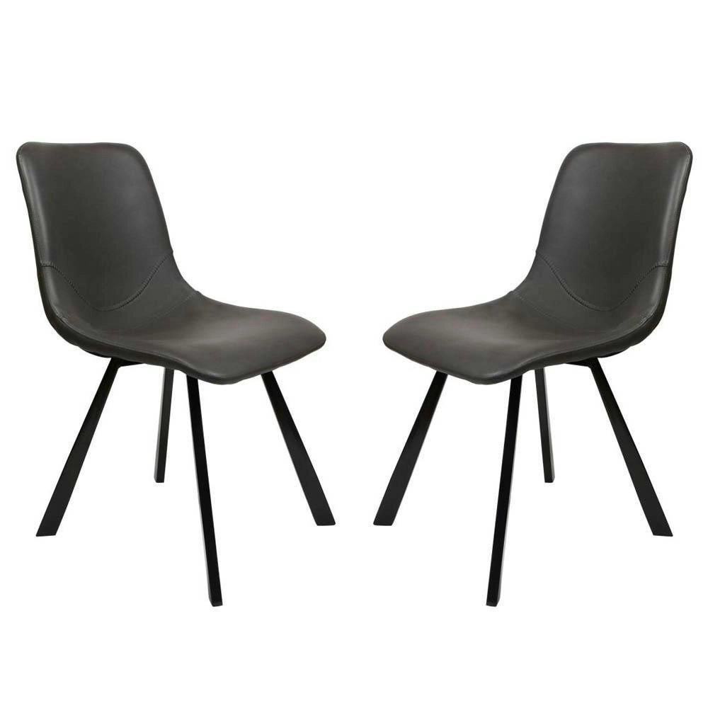 Raimon Furniture Set of 2 Cos Faux Leather Dining Chair - Black Metal Legs - Antique Black