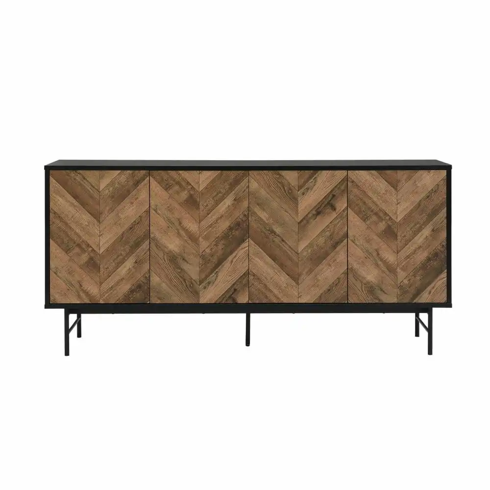 Design Square Magnus Buffet Unit Sideboard W/ 4-Doors Storage Cabinet - Walnut/Black