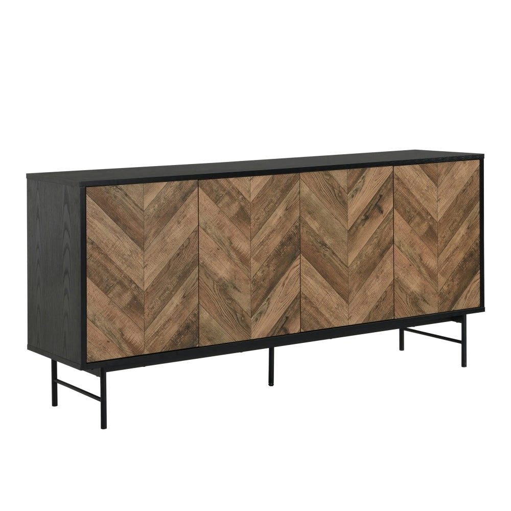 Design Square Magnus Buffet Unit Sideboard W/ 4-Doors Storage Cabinet - Walnut/Black