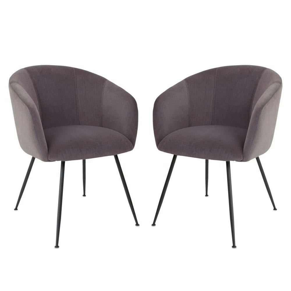 Raimon Furniture Set of 2 Finale Velvet Fabric Dining Chair - Black Metal Legs - Steel