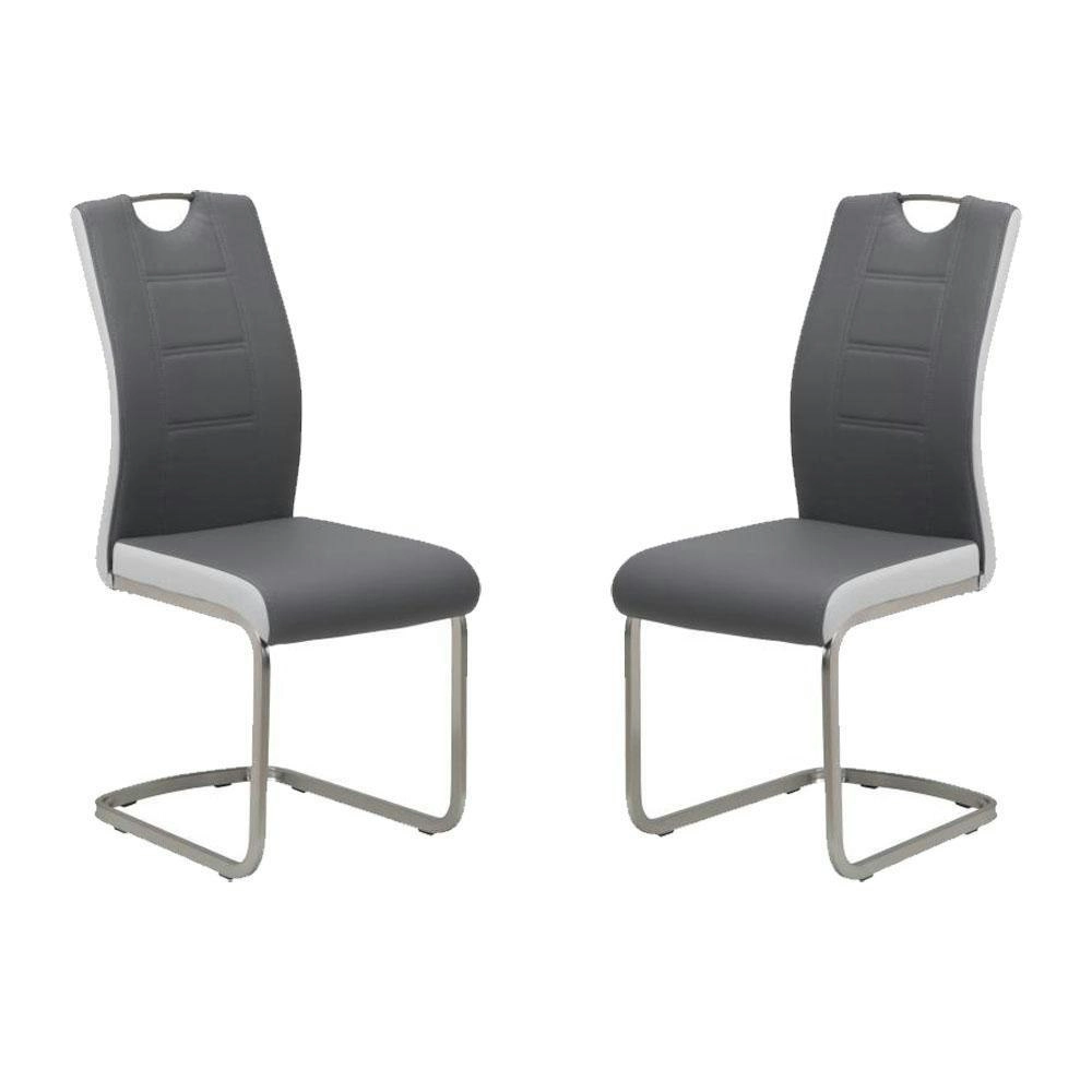 Raimon Furniture Set of 2 Argus Faux Leather Dining Chair - Brushed Metal Legs - Grey