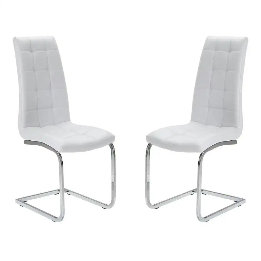 Raimon Furniture Set of 2 Hanson Faux Leather Dining Chair - Chrome Legs - White
