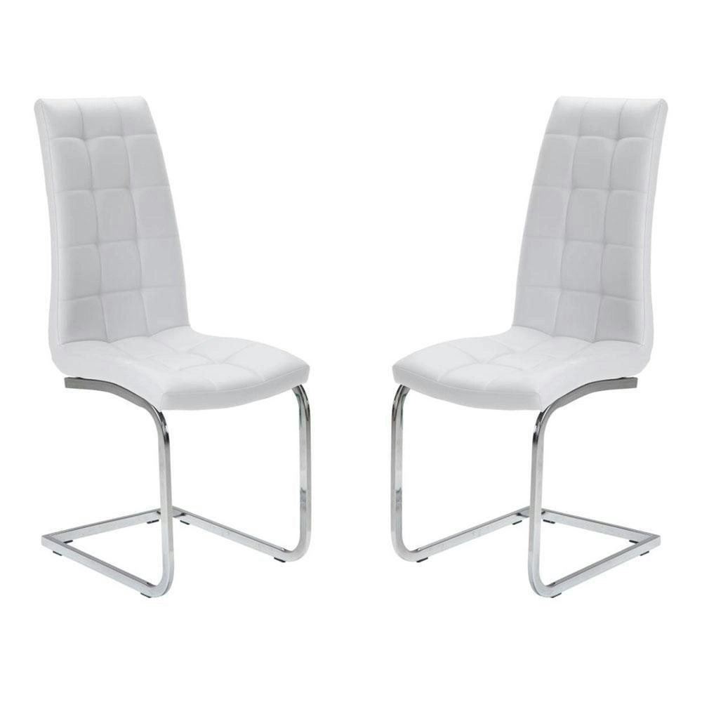 Raimon Furniture Set of 2 Hanson Faux Leather Dining Chair - Chrome Legs - White