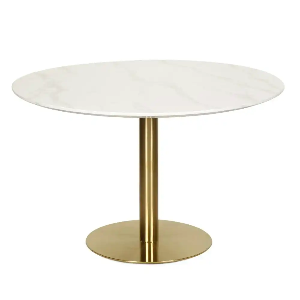 Raimon Furniture Elskar Round Dining Table With Marble Effect 120cm - Gold Metal Frame - White Agaria