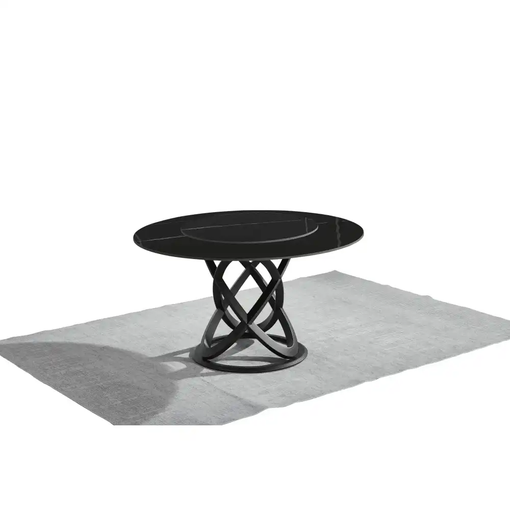 Our Home Hayes Luxurious Sintered Stone Round Dining Table 130cm W/ Lazy Susan - Black