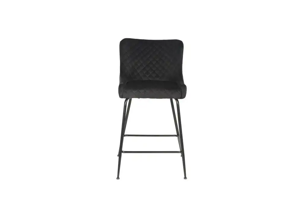 Set of 2 Lesley Velvet Fabric Kitchen Counter Bar Stool 66cm - Black