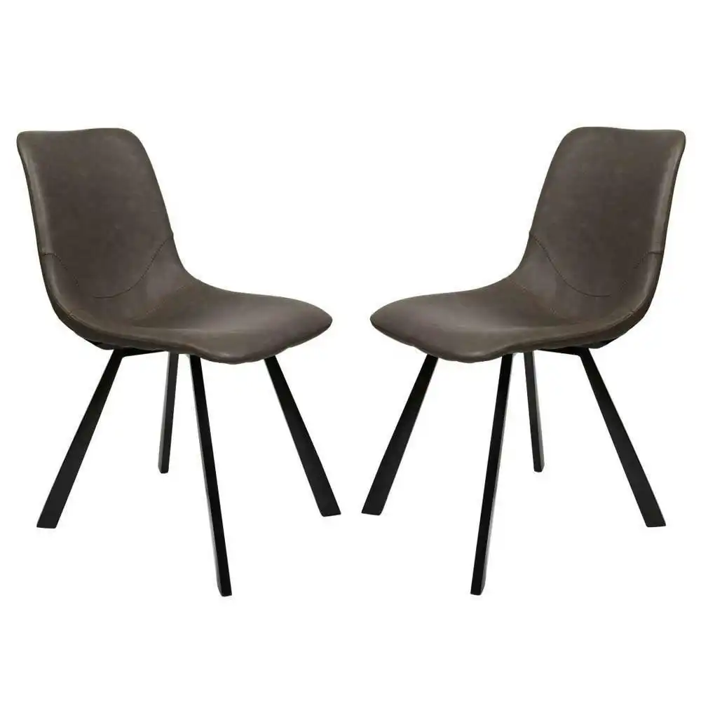 Raimon Furniture Set of 2 Cos Faux Leather Dining Chair - Black Metal Legs - Antique Grey