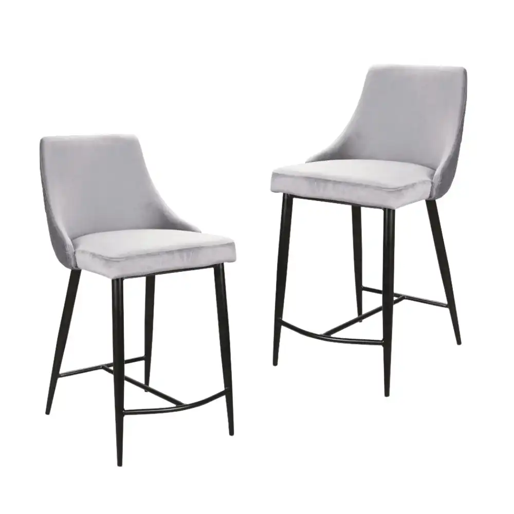 Raimon Furniture Set Of 2 Valor Velvet Fabric Kitchen Counter Bar Stool Metal Legs - Slate