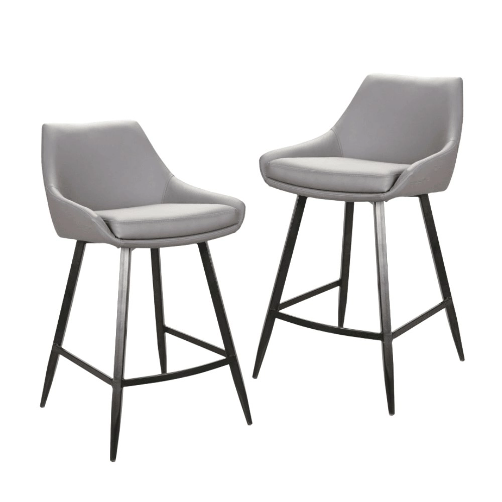 Raimon Furniture Set Of 2 Giannis Eco Leather Kitchen Counter Bar Stool Metal Legs - Grey