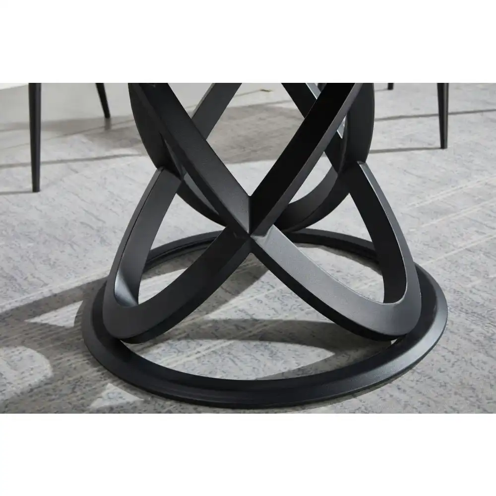 Our Home Hayes Luxurious Sintered Stone Round Dining Table 130cm W/ Lazy Susan - Black & White