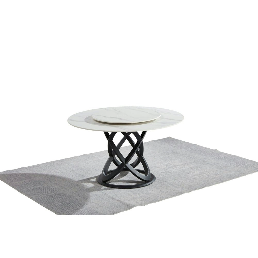 Our Home Hayes Luxurious Sintered Stone Round Dining Table 130cm W/ Lazy Susan - Black & White