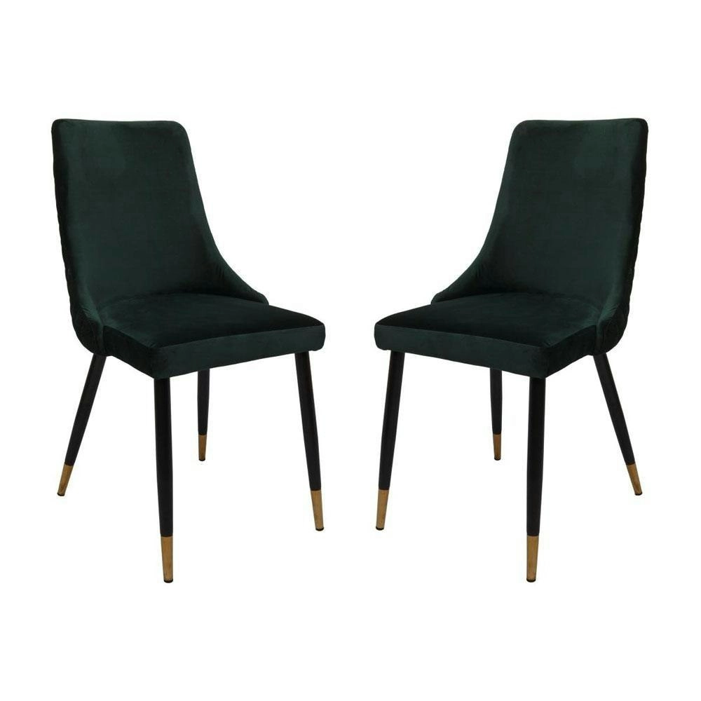 Raimon Furniture Set of 2 Kira Velvet Fabric Dining Chair Black Metal Legs - Emerald