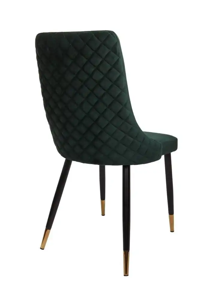Set of 2 Kira Velvet Fabric Dining Chair Black Metal Legs - Emerald