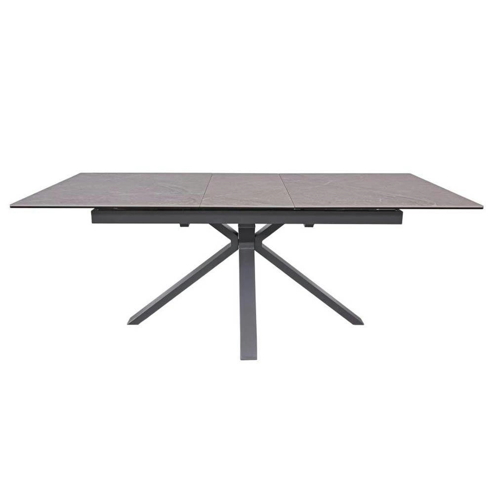 Raimon Furniture Carmilla Extension Rectangular Dining Table Pietra 160-200cm - Black Metal Frame - Tempered Glass Ceramic Top - Grey