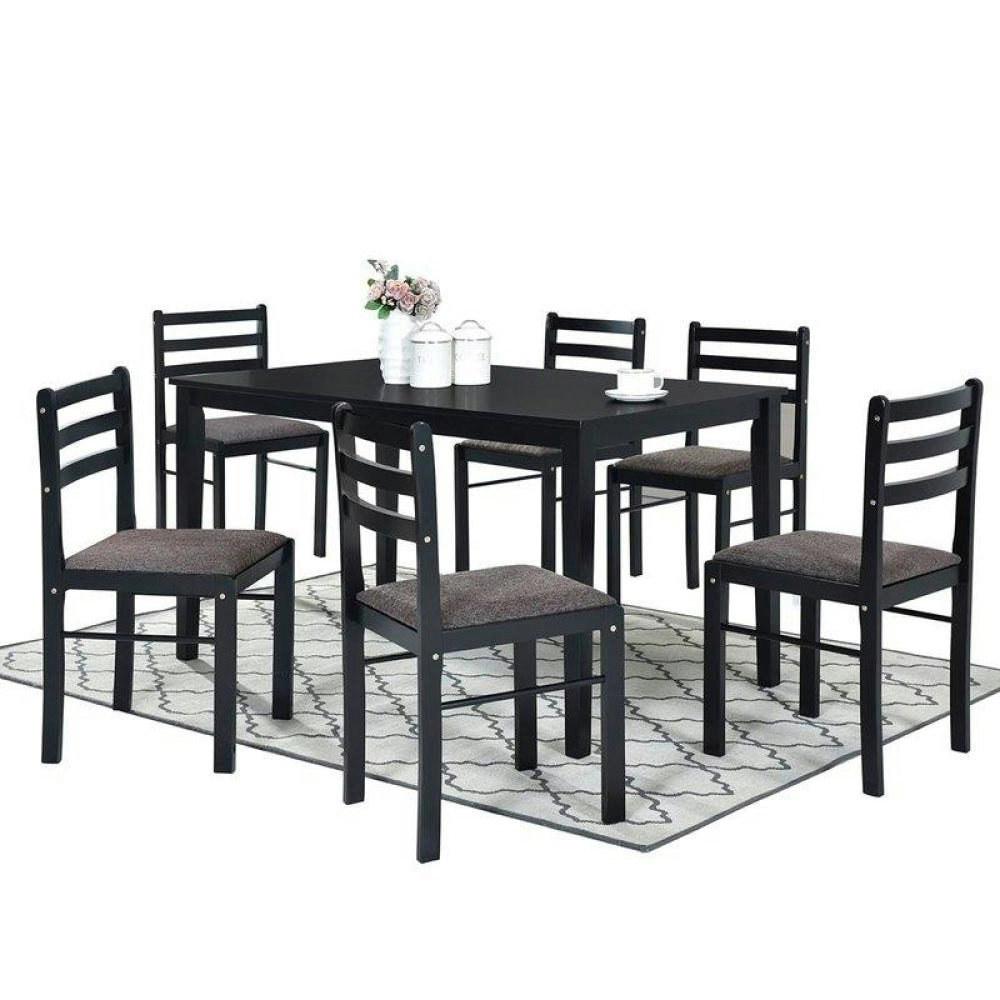 Design Square 7Pc Dining Set Rectangular Dining Table 150cm With 6 Dining Chairs