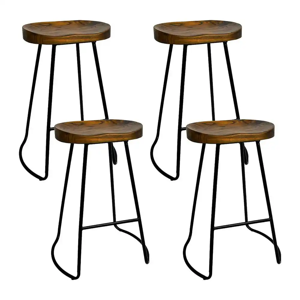 Set of 4 Elm Wood Backless Bar Stools 65cm - Black and Dark Natural