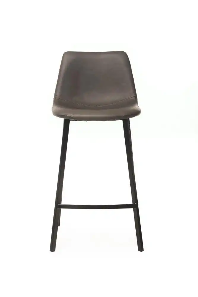 Raimon Furniture Set of 2 Gordon Faux Leather Bar Stool 66cm - Black Metal Legs - Antique Grey