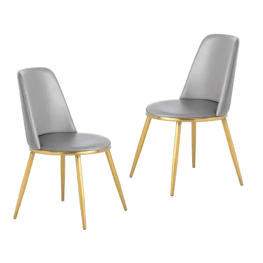 Set Of 2 Tobias Modern PU Leather Dining Chair - Grey & Gold