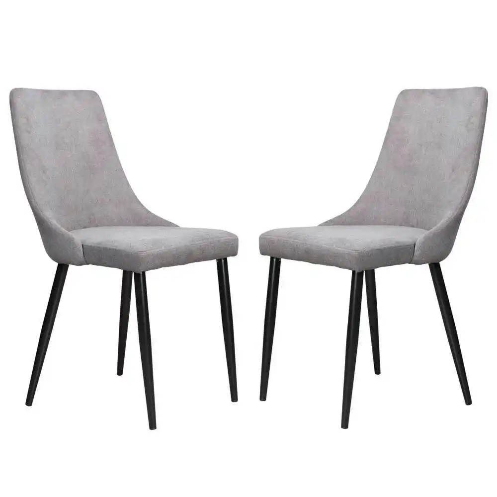 Set of 2 Arty Fabric Dining Chair Black Metal Legs - Grey