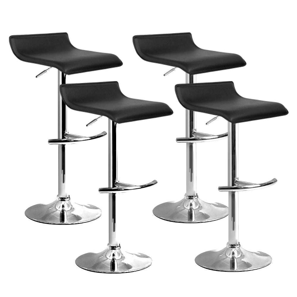 Set of 4 PU Leather Wave Style Bar Stools - Black