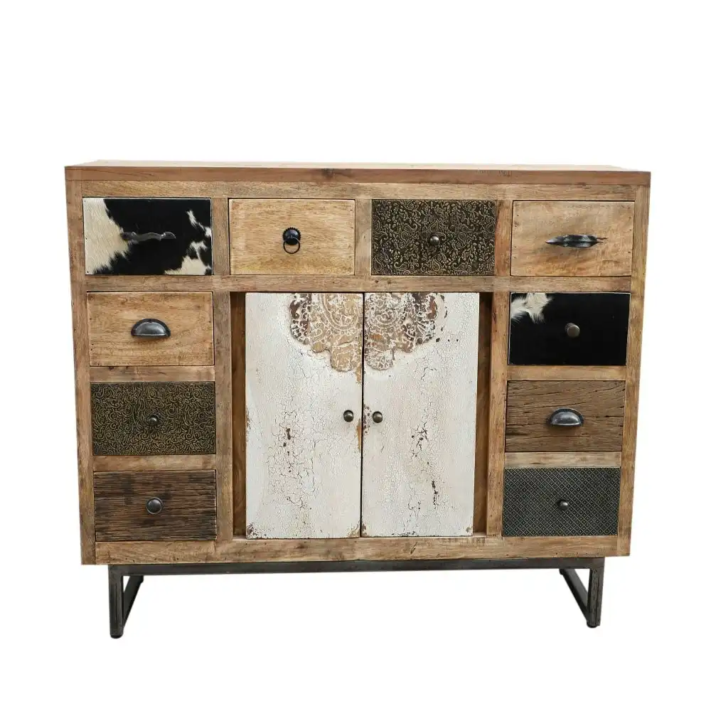 Michelle Chest of Drawers Sideboard Storage Cabinet Cowhide Patchwork