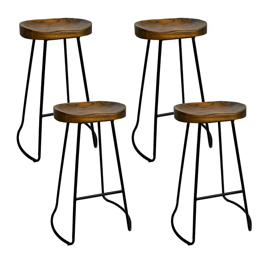 Set of 4 Elm Wood Backless Bar Stools 75cm - Black