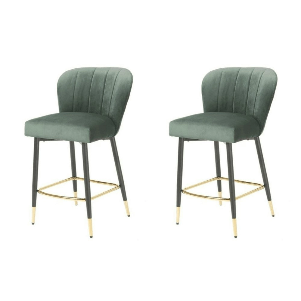 Raimon Furniture Set of 2 Gaia Velvet Fabric Kitchen Counter Bar Stool 63cm - Emerald