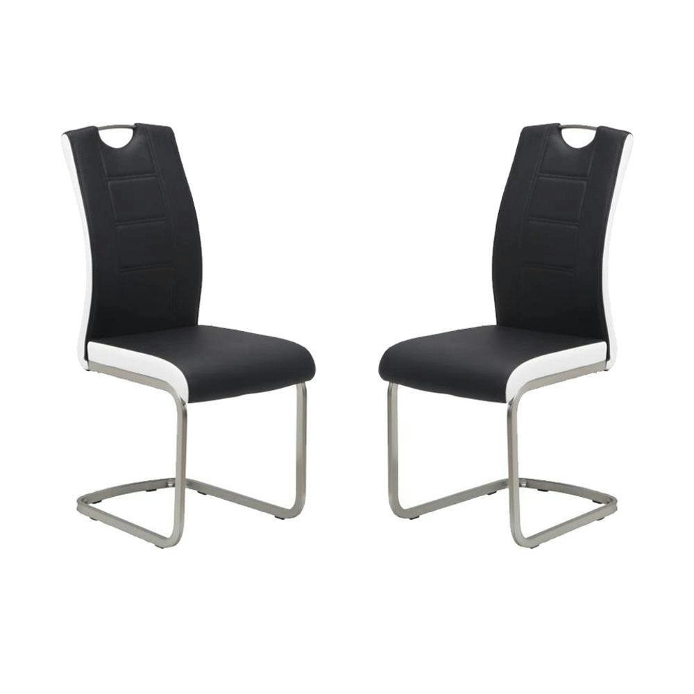 Raimon Furniture Set of 2 Argus Faux Leather Dining Chair - Brushed Metal Legs - Black & White