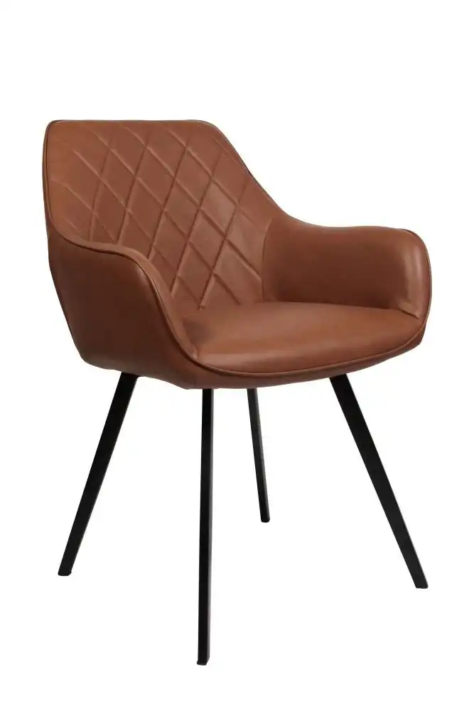 Raimon Furniture Set of 2 Xena Eco Leather Dining Chair Black Metal Legs - Vintage Cognac