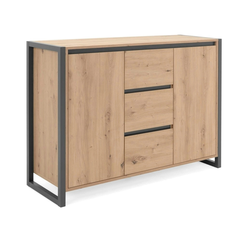 Design Square Henry Buffet Unit Sideboard W/ 2-Doors 3-Drawer  Storage Cabinet - Natural/Black