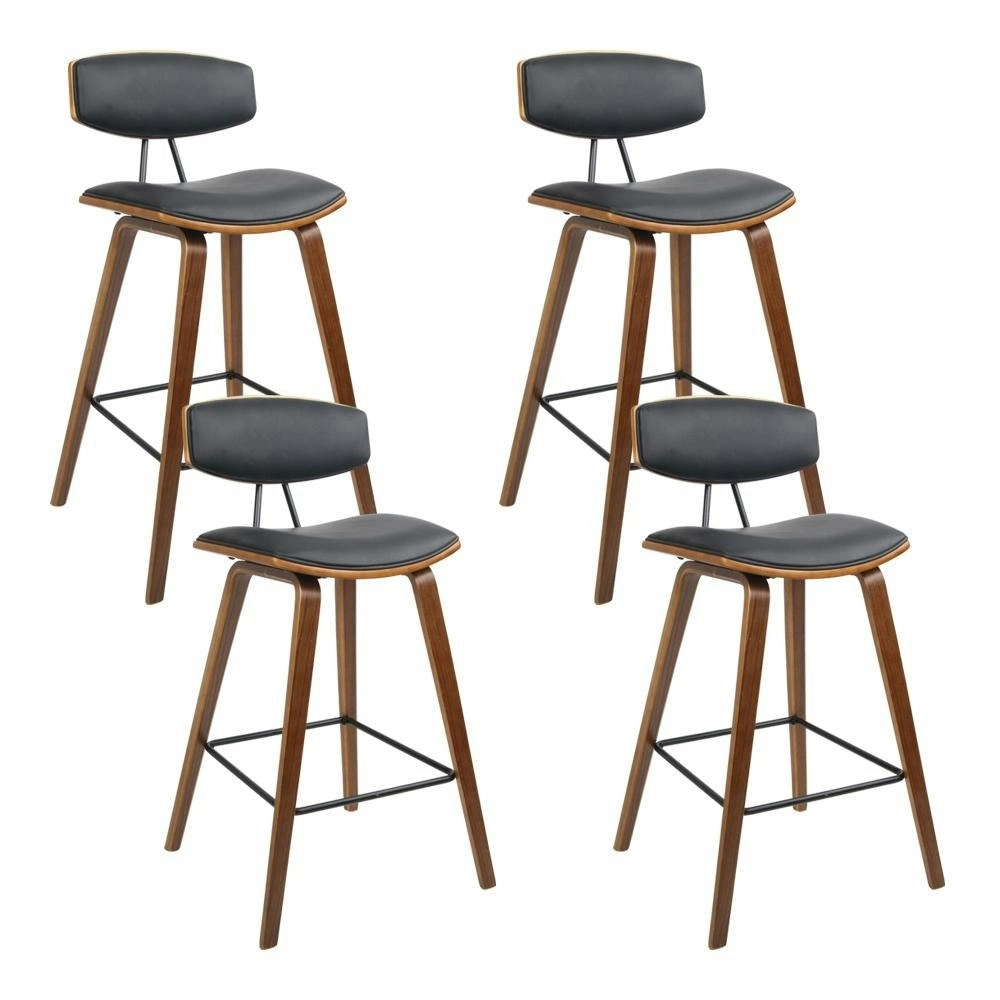 Set of 4 PU Leather Circular Footrest Bar Stools - Black