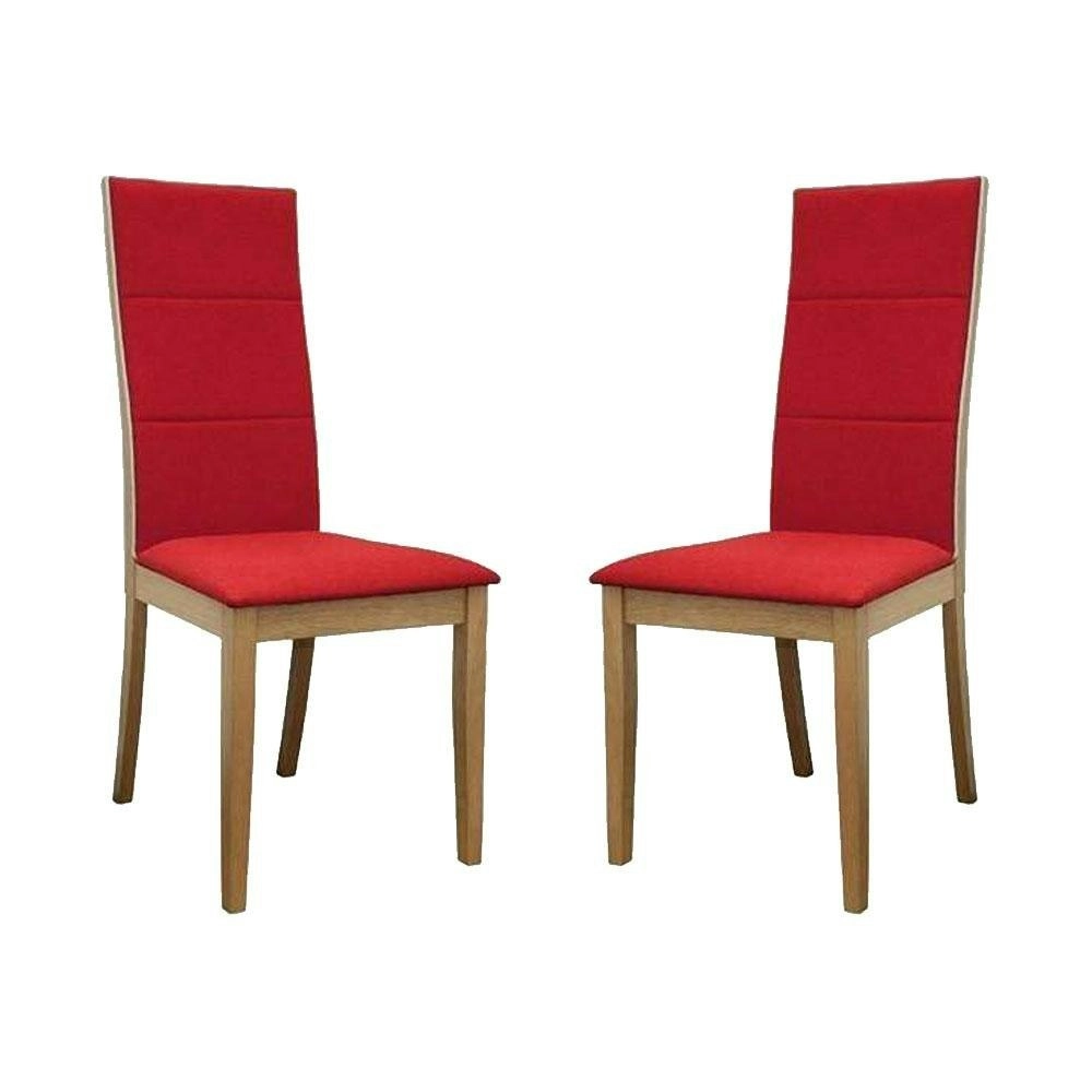 6IXTY Set of 2 - Society Scandinavian Fabric Dining Chair - Oak Wooden Frame - Red