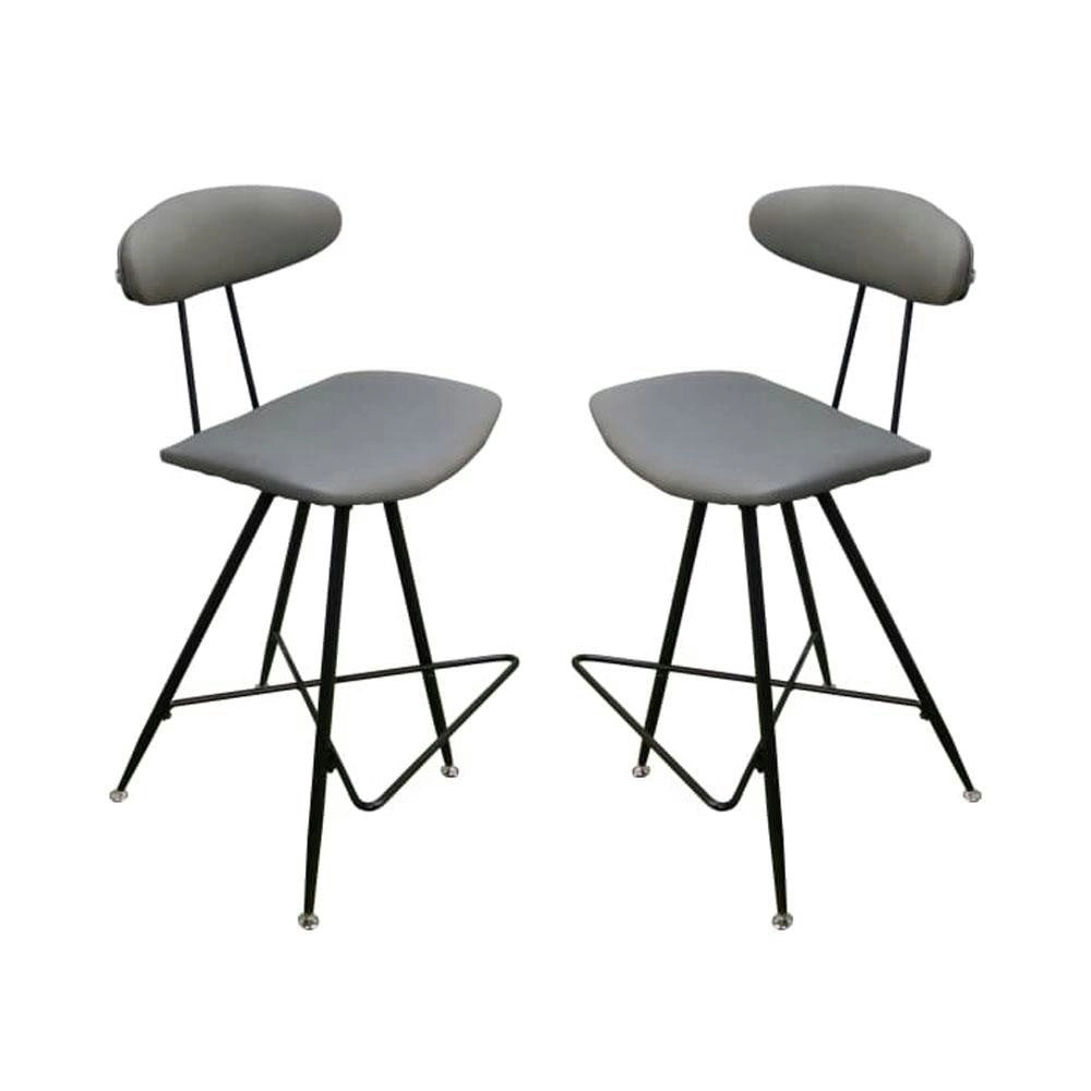 6IXTY Set of 2 - Rialto Scandinavian Fabric Bar Stool 65cm - Metal Frame - Grey