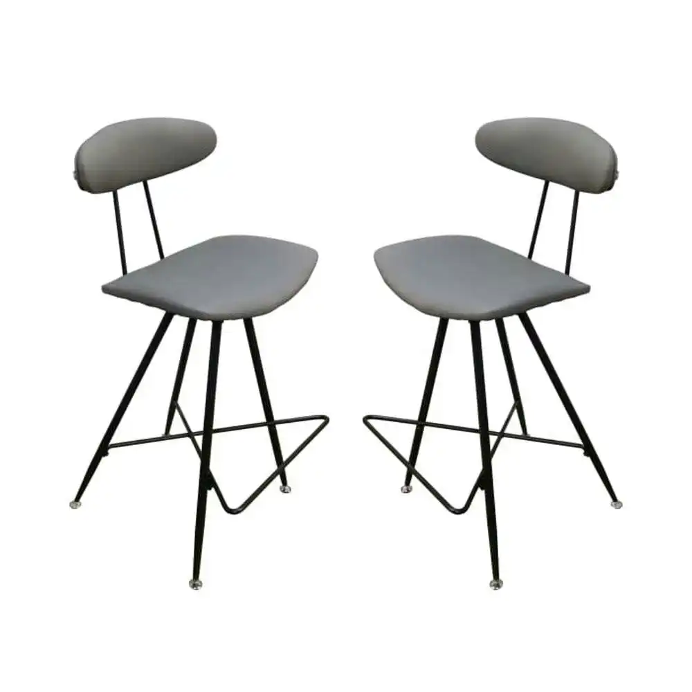 6IXTY Set of 2 - Rialto Scandinavian Fabric Bar Stool 65cm - Metal Frame - Grey