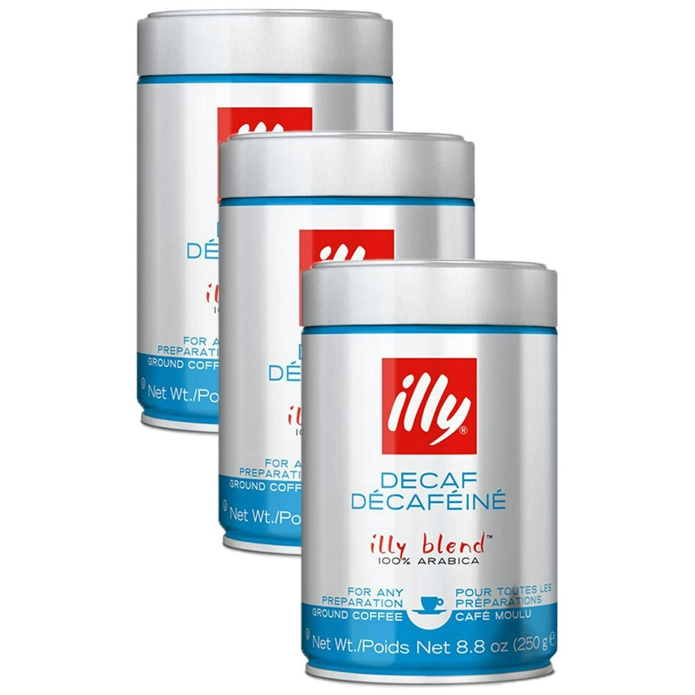 3x Illy 250g Decaf Espresso Arabica Ground Coffee Classic Roast/Sweet Notes