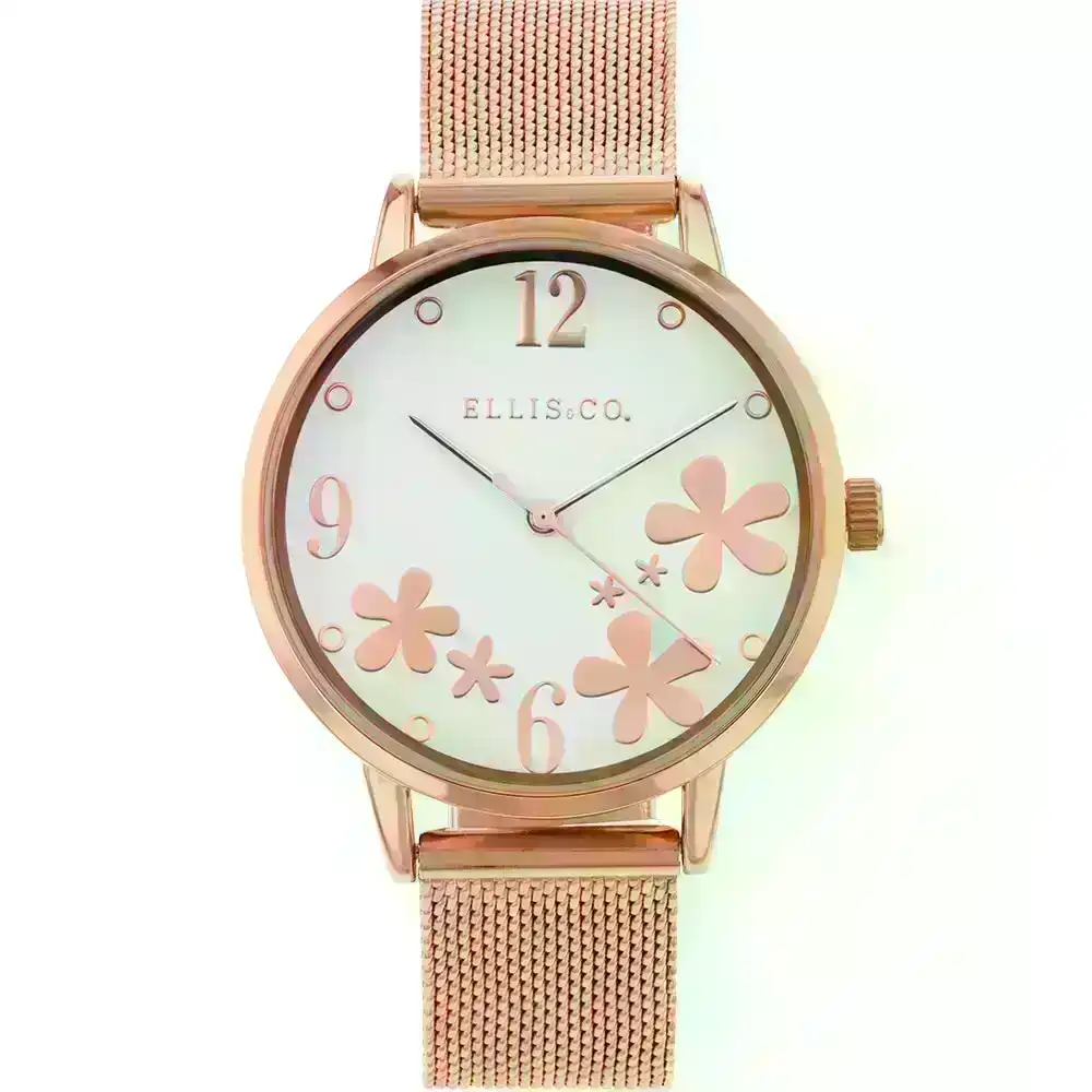 Ellis & Co 'Bloom' Stainless Steel Mesh Womens Watch