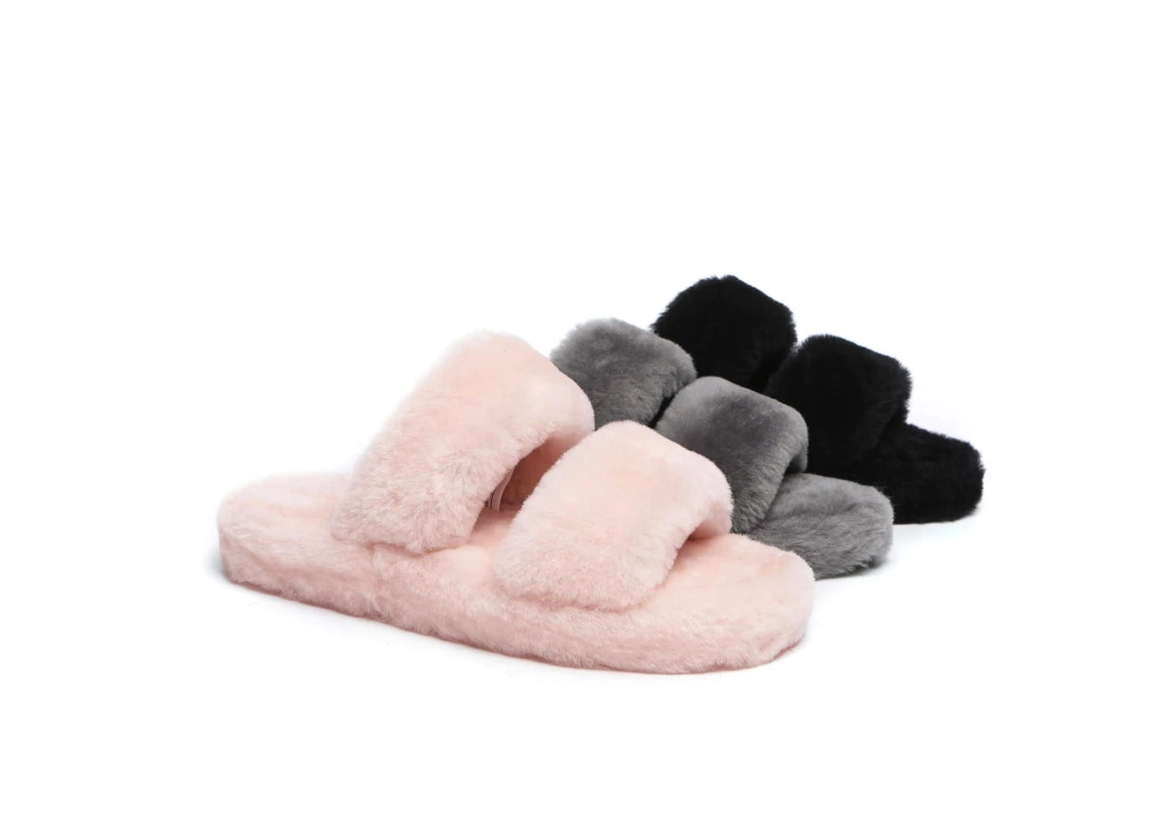 UGG Australian Shepherd Double Strap Sheepskin Wool Fluffy Slides Women Jessica