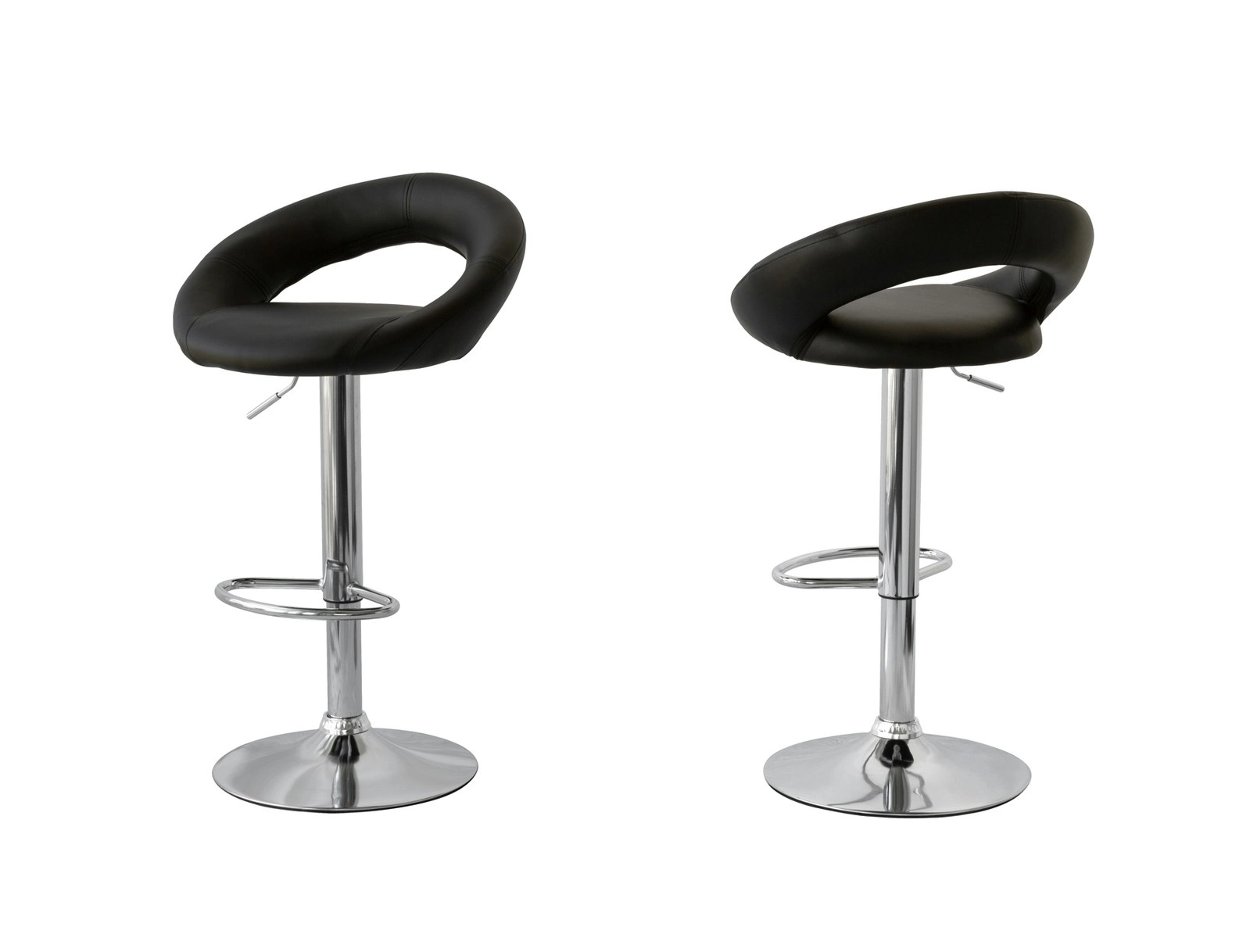 2 Curve Leather Barstools (Black) w/ Adjustable Height, 78-99cm