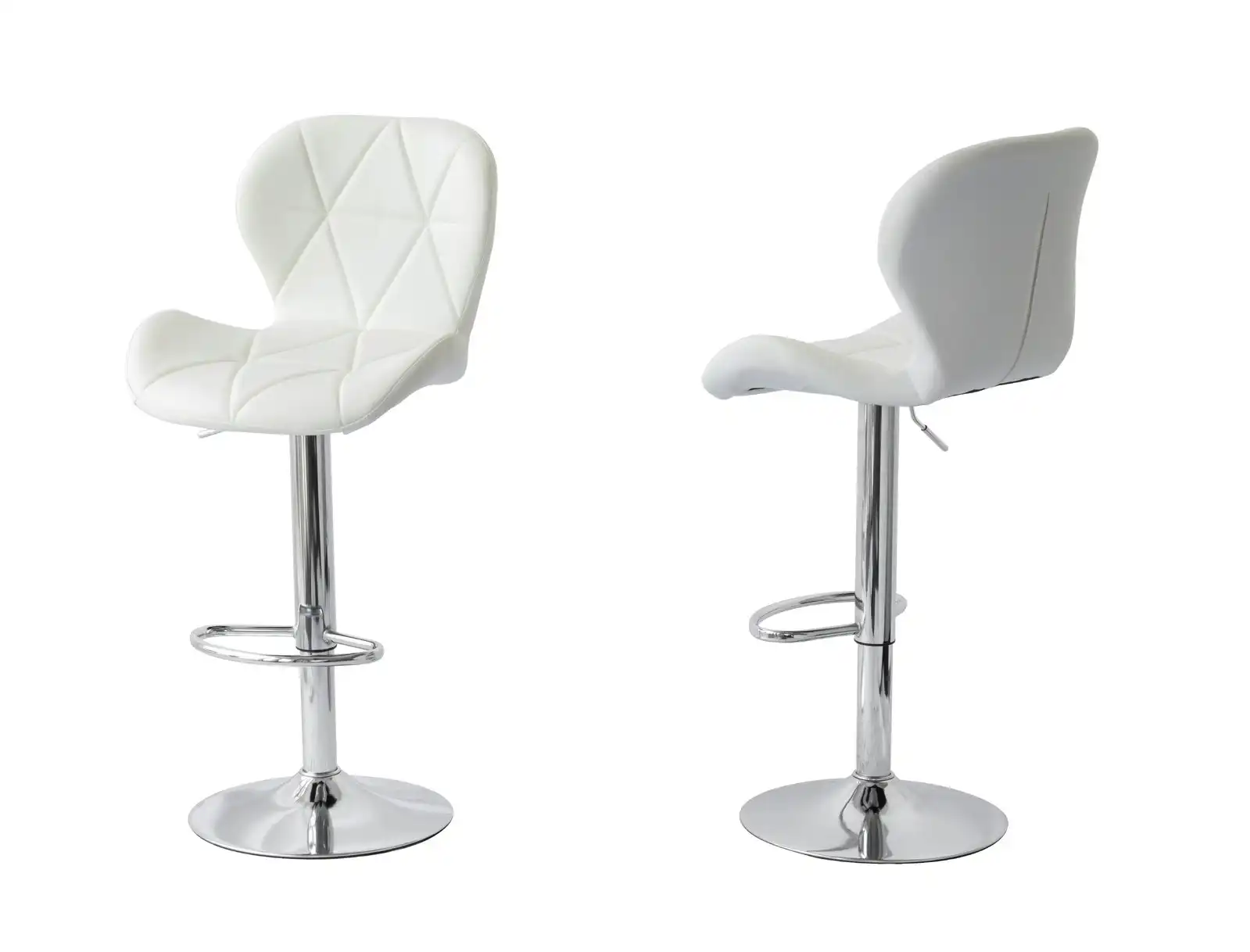 2 Comfortable Bar Stools (White) w/ Adjustable Height, 90-112cm