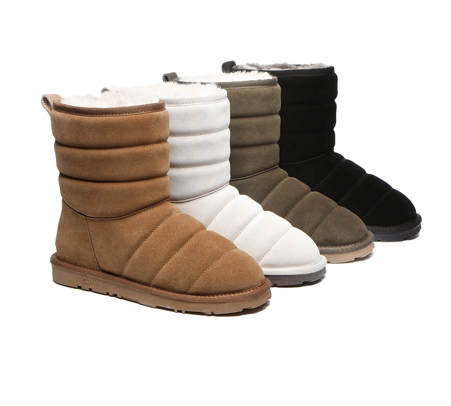 EVERAU®UGG Cow Suede Short Puffer Sheepskin Women Boots