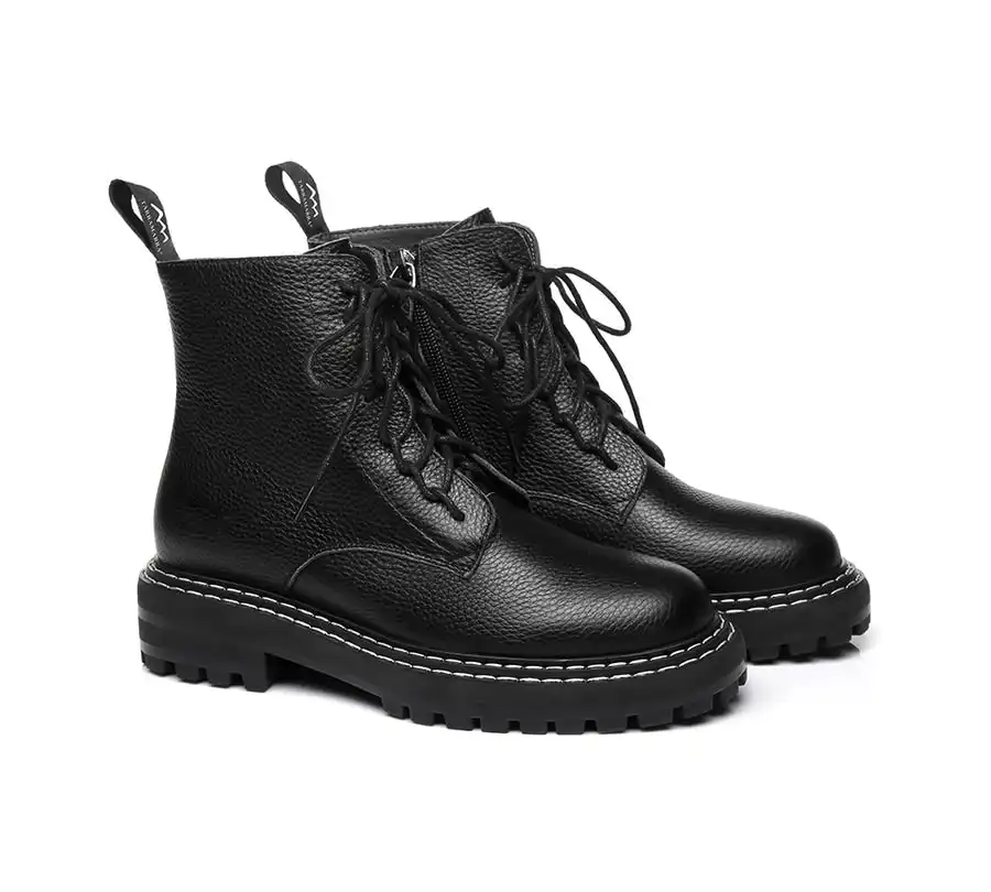 Tarramarra Zipper Chunky Black Women Leona Leather Boots