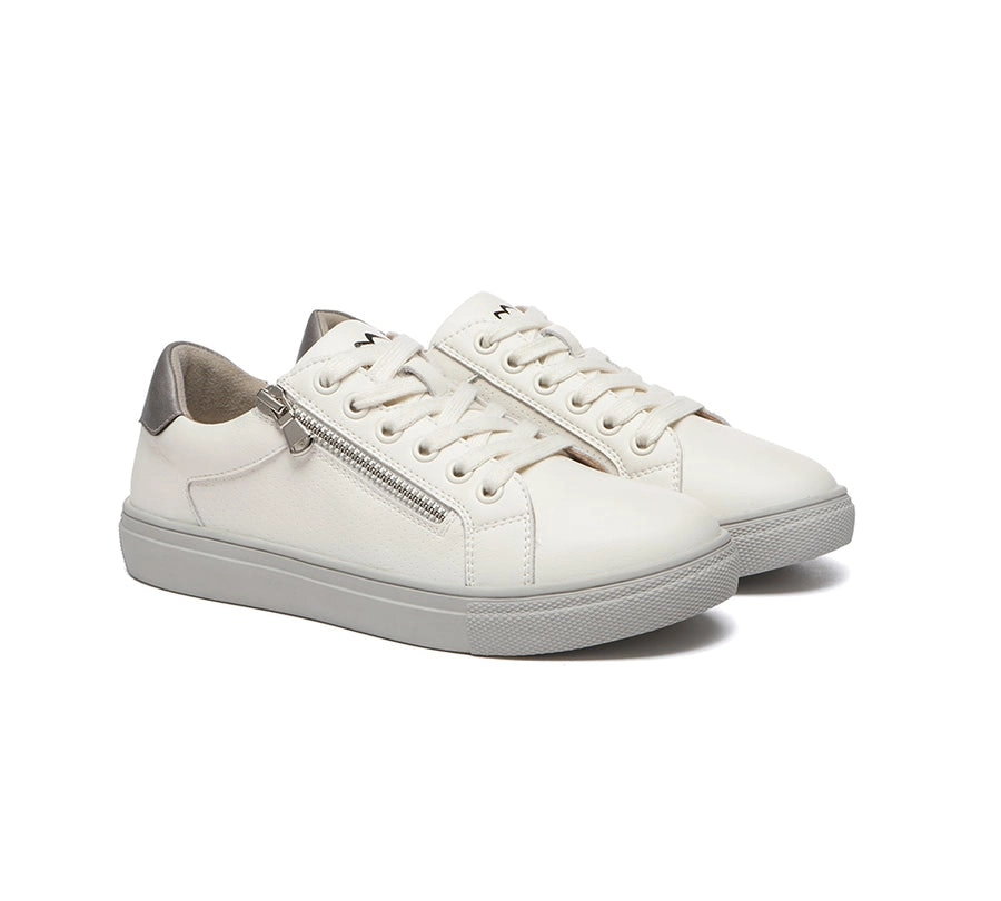 Tarramarra Zipper Lace up Leather White Sneakers Women Chloe