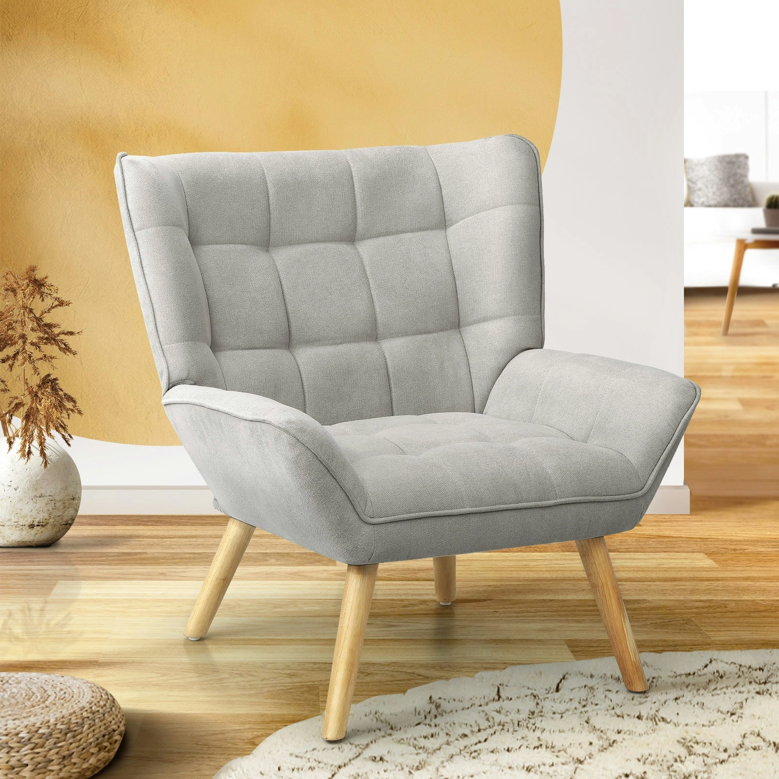 Oikiture Armchair Accent Chairs Sofa Lounge Fabric Upholstered Tub Chair Grey